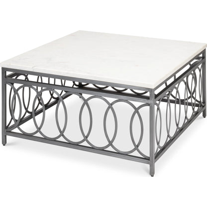 Olympia Square Coffee Table by Sarreid Ltd. in old iron. Made from iron, white banswara marble top in a modern style.