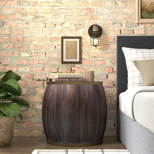 Details Side Table by Sarreid Ltd. in bluemoon. Made from acacia wood in a unique style.