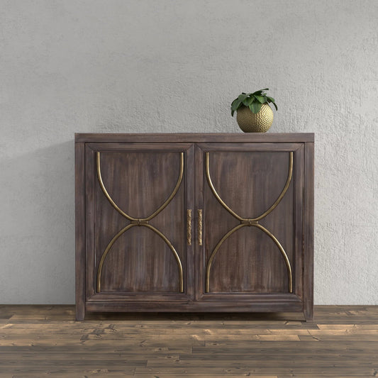 Details 2 Door Credenza by Sarreid Ltd. in bluemoon. Made from acacia wood in a unique style.