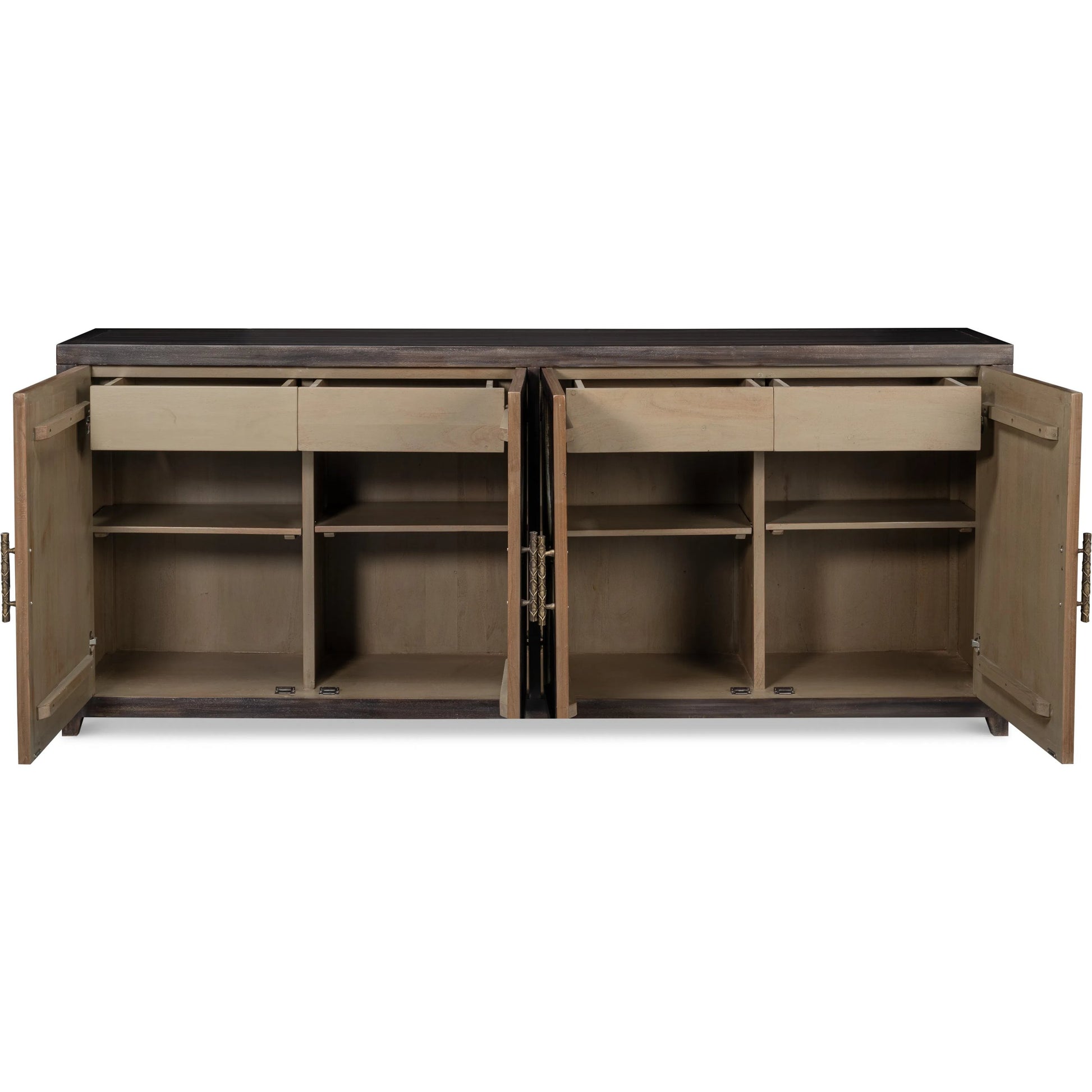 Details Credenza by Sarreid Ltd. in bluemoon. Made from acacia wood in a unique style.