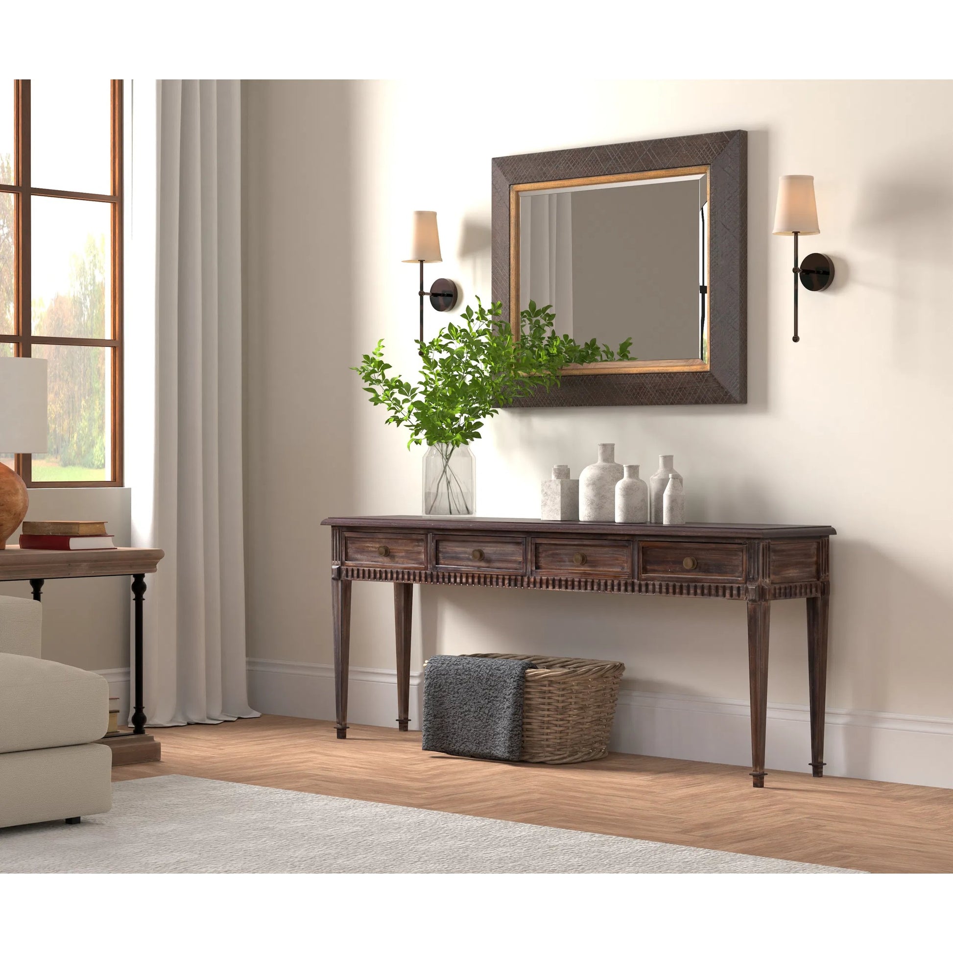 Details Console Table by Sarreid Ltd. in bluemoon. Made from acacia wood in a unique style.