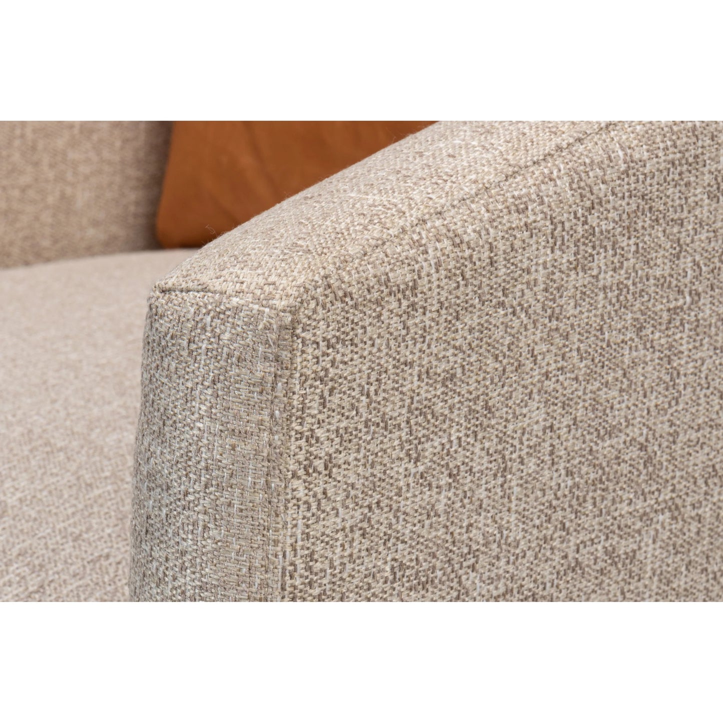 010 SI-2372465 | Closeup | Bronson Tub Chair by Sarreid Ltd. in beige. Made from beech wood, fabric, leather in a transitional style.