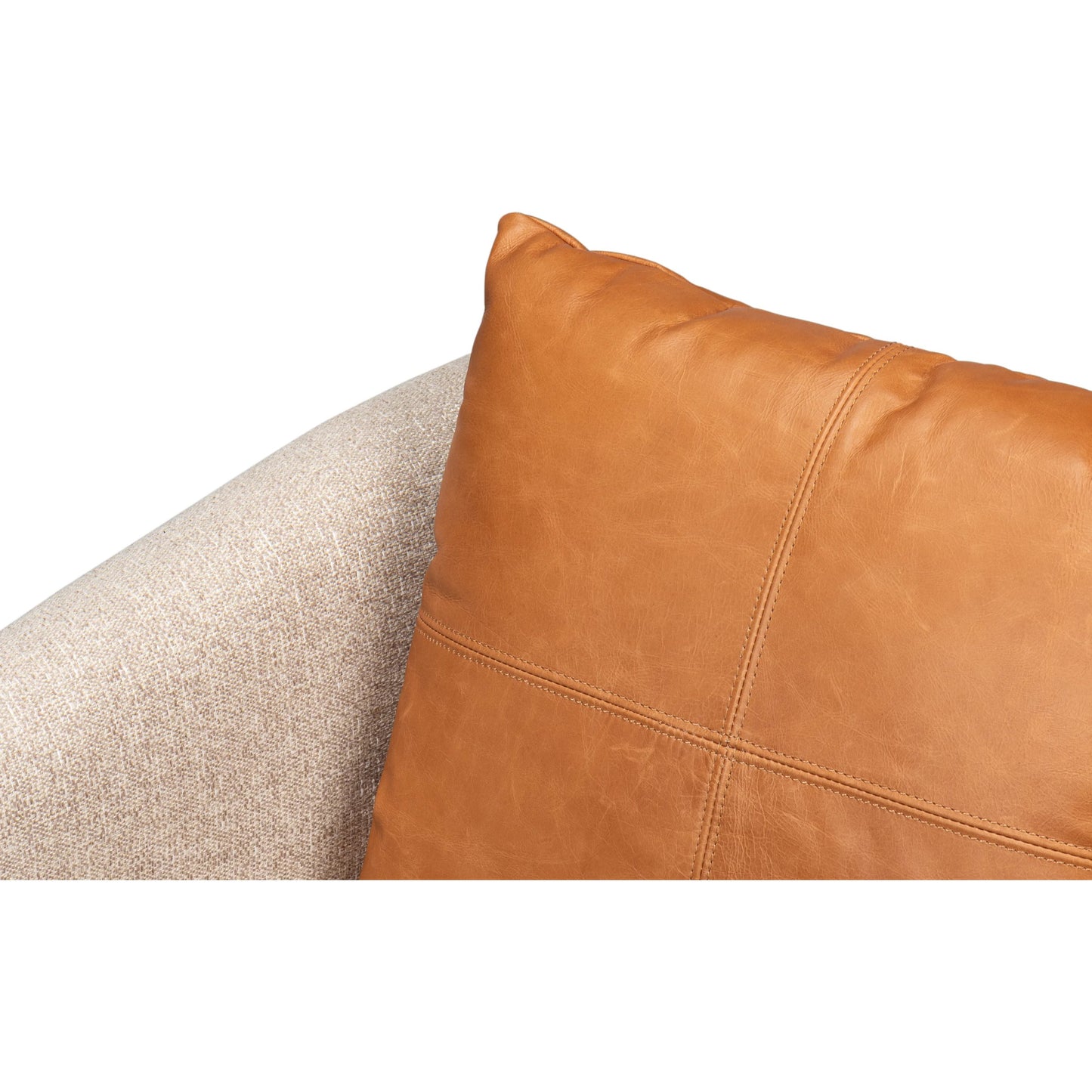 011 SI-2372465 | Closeup | Bronson Tub Chair by Sarreid Ltd. in beige. Made from beech wood, fabric, leather in a transitional style.