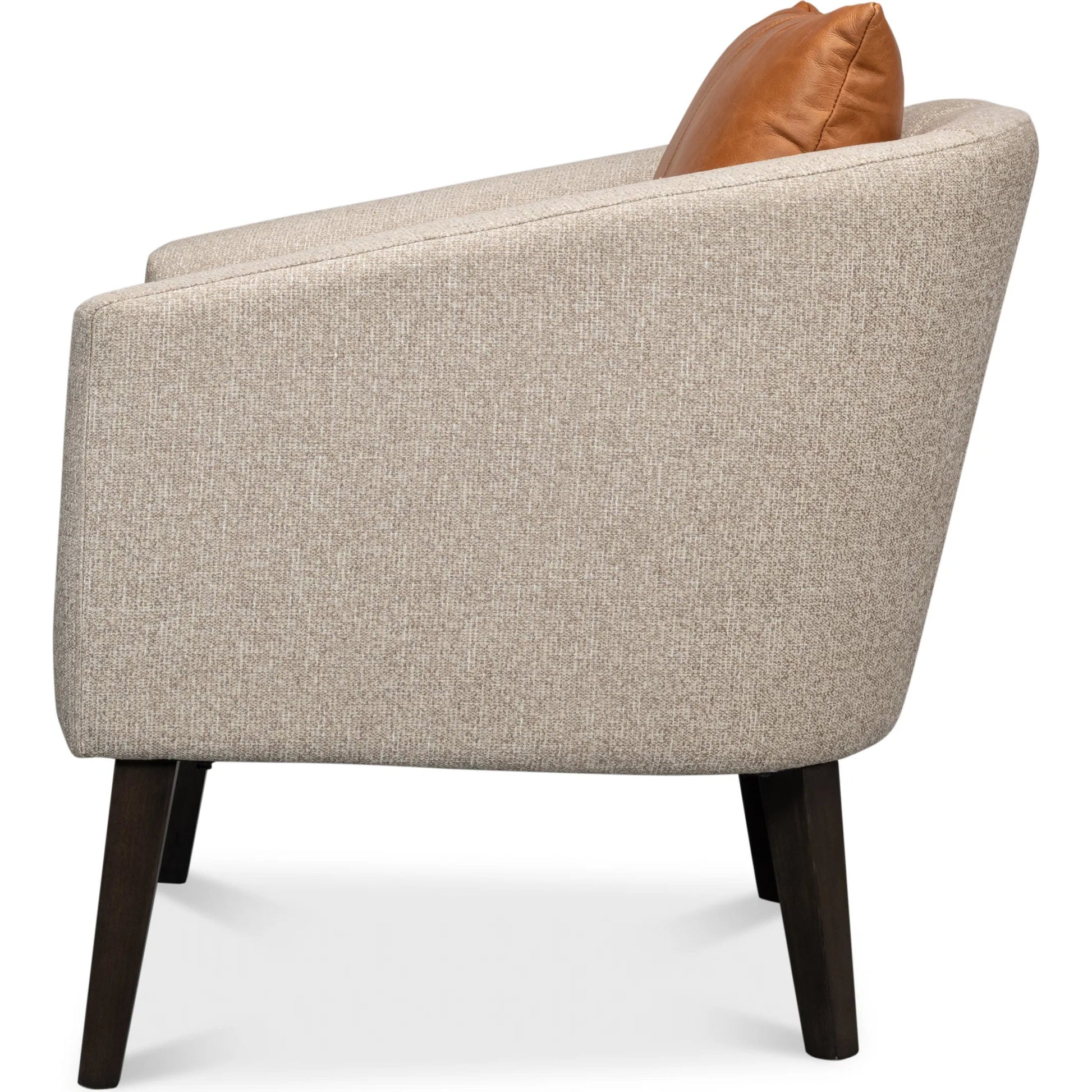 Bronson Tub Chair by Sarreid Ltd. in beige. Made from beech wood, fabric, leather in a transitional style.