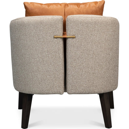 Bronson Tub Chair by Sarreid Ltd. in beige. Made from beech wood, fabric, leather in a transitional style.