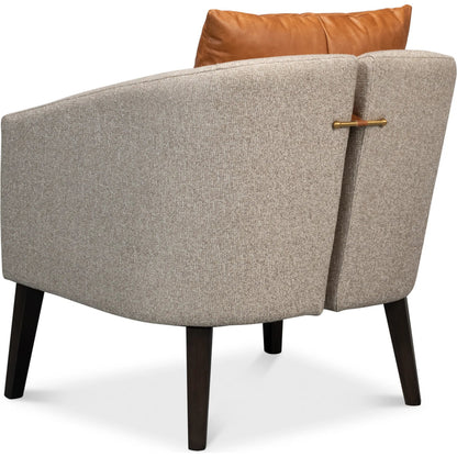 Bronson Tub Chair by Sarreid Ltd. in beige. Made from beech wood, fabric, leather in a transitional style.