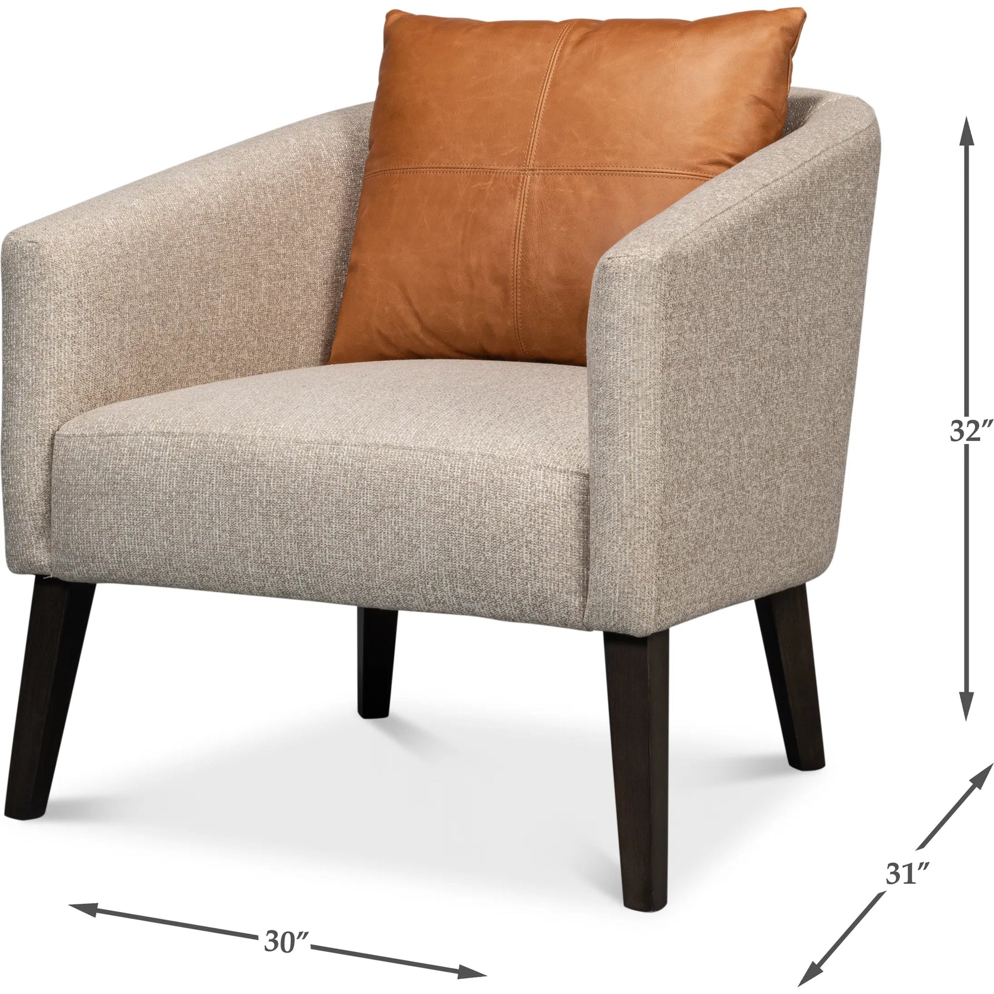 Bronson Tub Chair by Sarreid Ltd. in beige. Made from beech wood, fabric, leather in a transitional style.