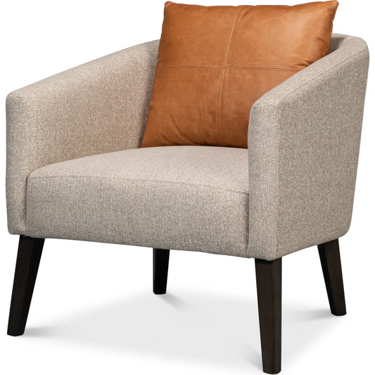 Bronson Tub Chair by Sarreid Ltd. in beige. Made from beech wood, fabric, leather in a unique style.