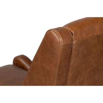 Brandy Accent Chair in Distilled Leather by Sarreid Ltd. in brown. Made from chocolate brown leather, wood in a unique style.