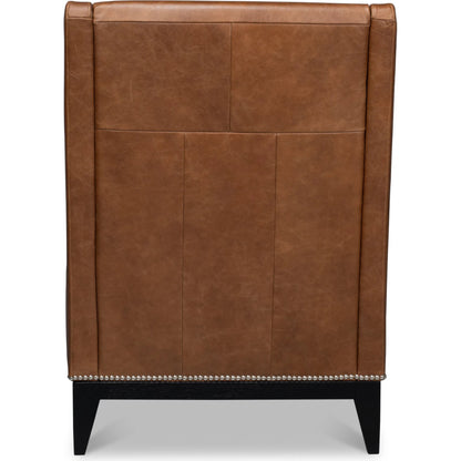 Brandy Accent Chair in Distilled Leather by Sarreid Ltd. in brown. Made from chocolate brown leather, wood in a unique style.