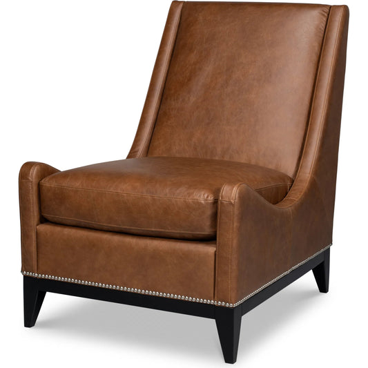 Brandy Accent Chair in Distilled Leather by Sarreid Ltd. in brown. Made from chocolate brown leather, wood in a unique style.
