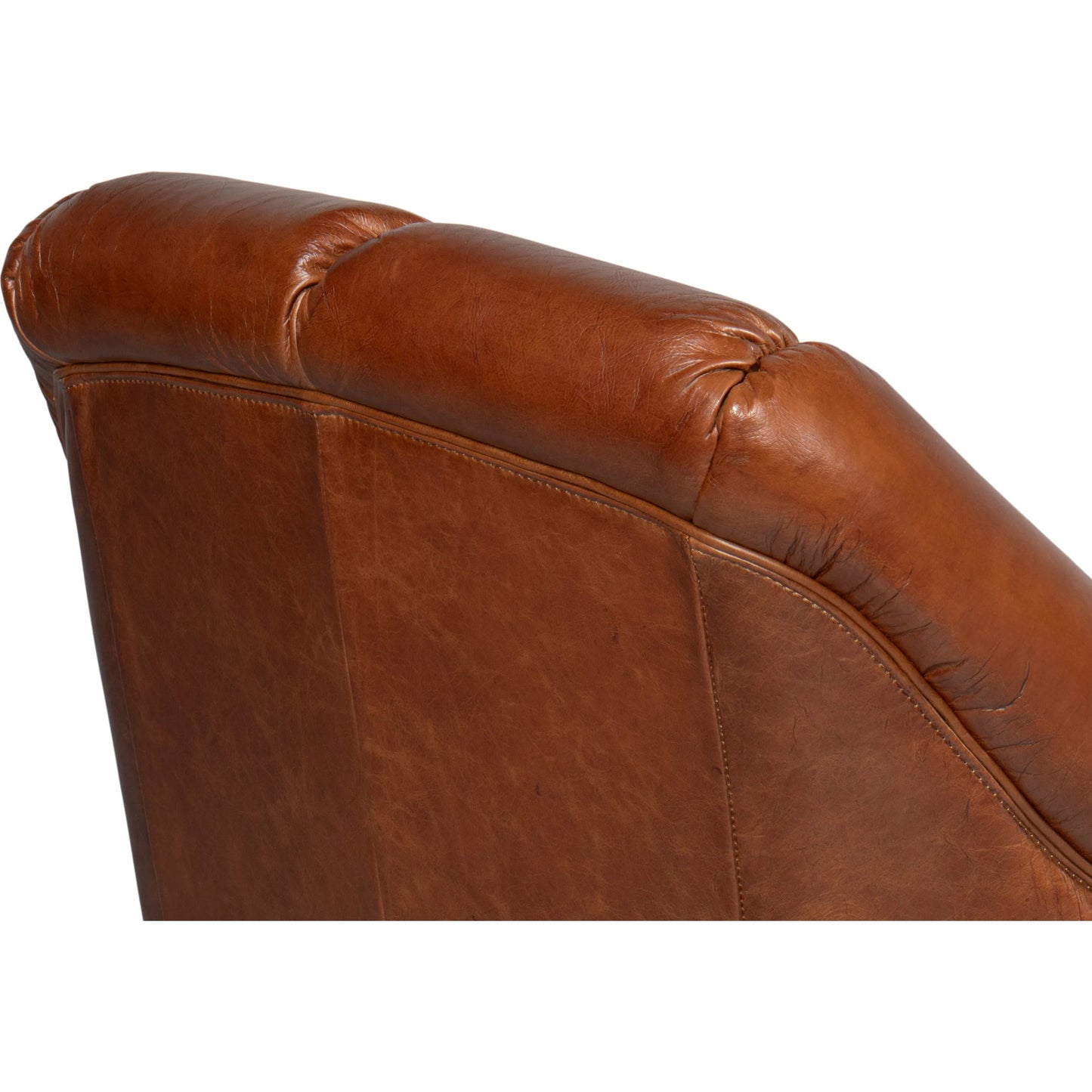 007 SI-2372571 | Closeup | Scoth Swivel Chair in Distilled Leather by Sarreid Ltd. in havana brown. Made from leather in a traditional style.