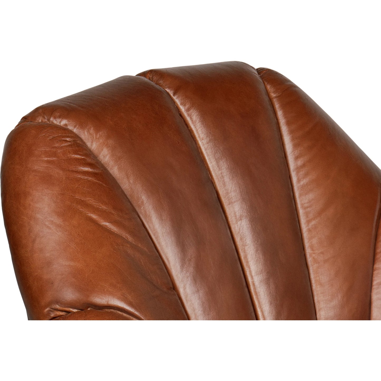 008 SI-2372571 | Closeup | Scoth Swivel Chair in Distilled Leather by Sarreid Ltd. in havana brown. Made from leather in a traditional style.