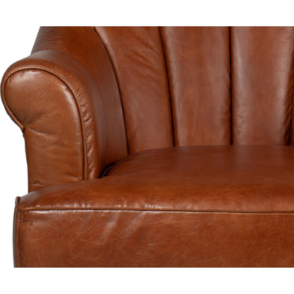 Scoth Swivel Chair in Distilled Leather by Sarreid Ltd. in havana brown. Made from leather in a traditional style.