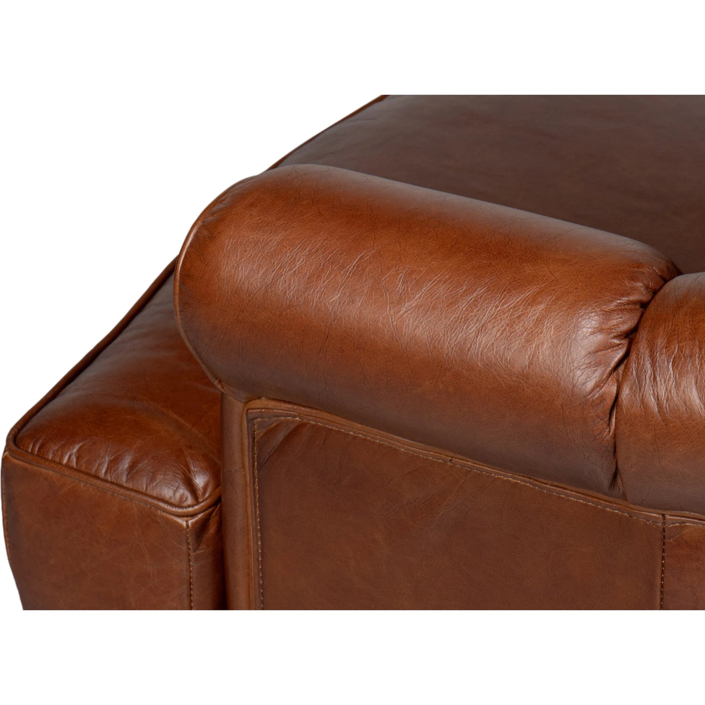 010 SI-2372571 | Closeup | Scoth Swivel Chair in Distilled Leather by Sarreid Ltd. in havana brown. Made from leather in a traditional style.