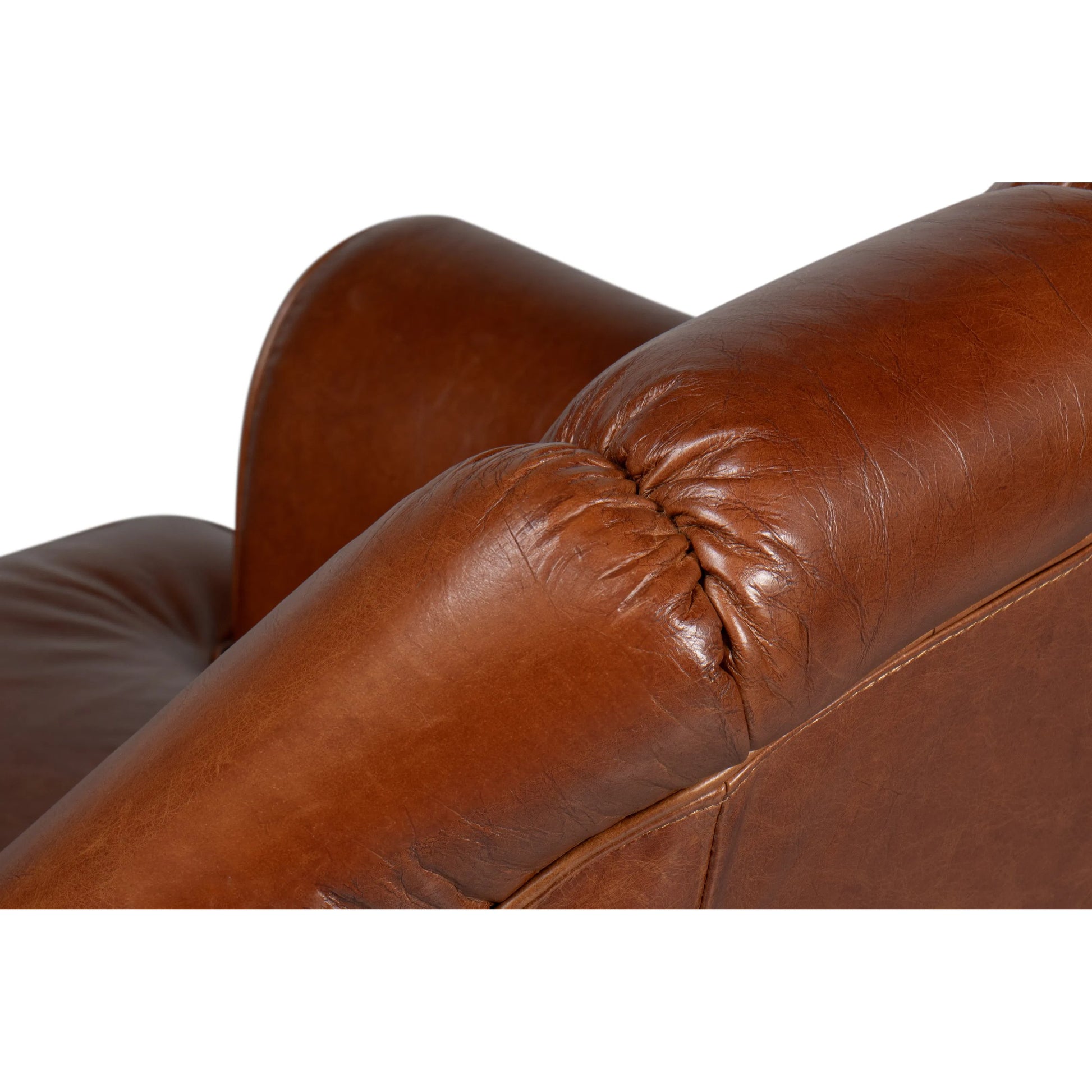 Scoth Swivel Chair in Distilled Leather by Sarreid Ltd. in havana brown. Made from leather in a traditional style.