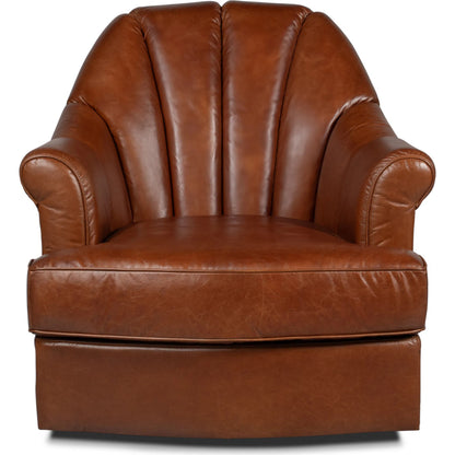Scoth Swivel Chair in Distilled Leather by Sarreid Ltd. in havana brown. Made from leather in a traditional style.