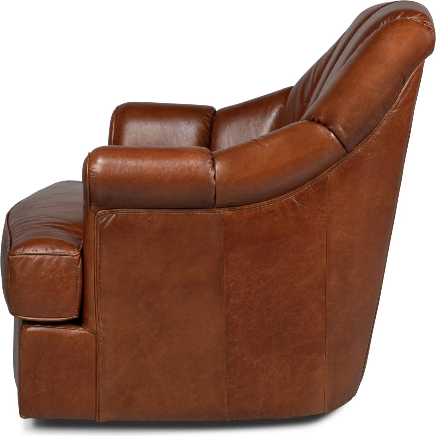 003 SI-2372571 | Additional Silo | Scoth Swivel Chair in Distilled Leather by Sarreid Ltd. in havana brown. Made from leather in a traditional style.