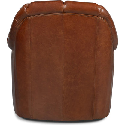 Scoth Swivel Chair in Distilled Leather by Sarreid Ltd. in havana brown. Made from leather in a traditional style.