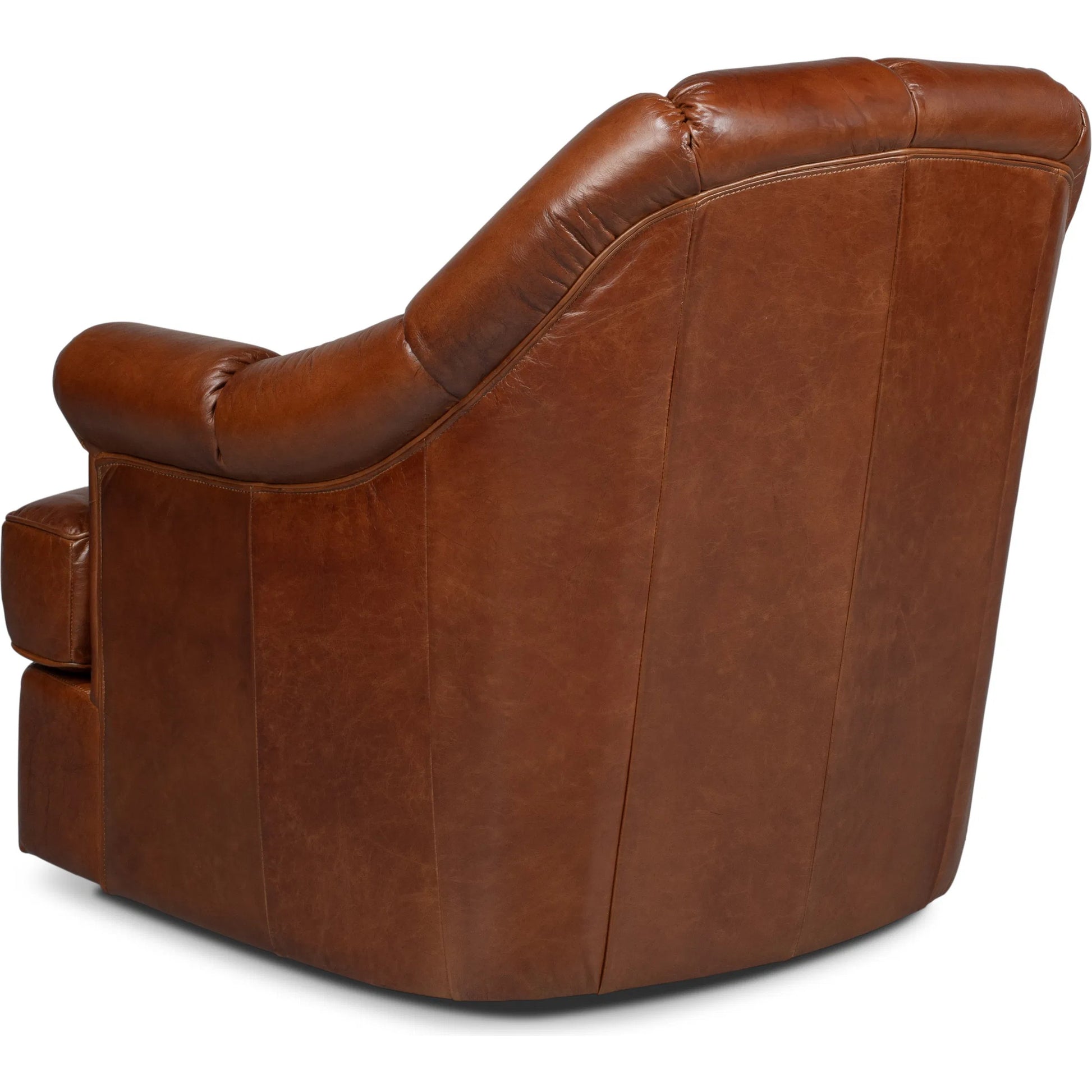 Scoth Swivel Chair in Distilled Leather by Sarreid Ltd. in havana brown. Made from leather in a traditional style.