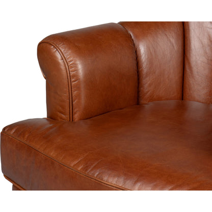 Scoth Swivel Chair in Distilled Leather by Sarreid Ltd. in havana brown. Made from leather in a traditional style.