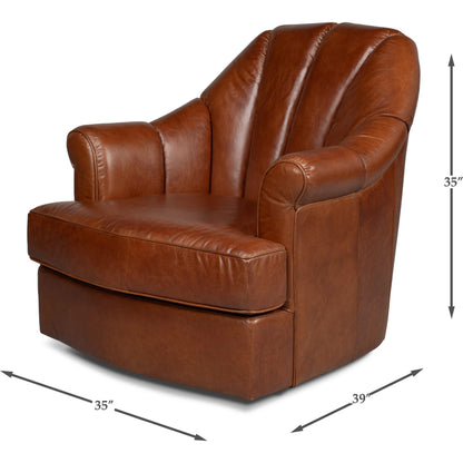Scoth Swivel Chair in Distilled Leather by Sarreid Ltd. in havana brown. Made from leather in a traditional style.