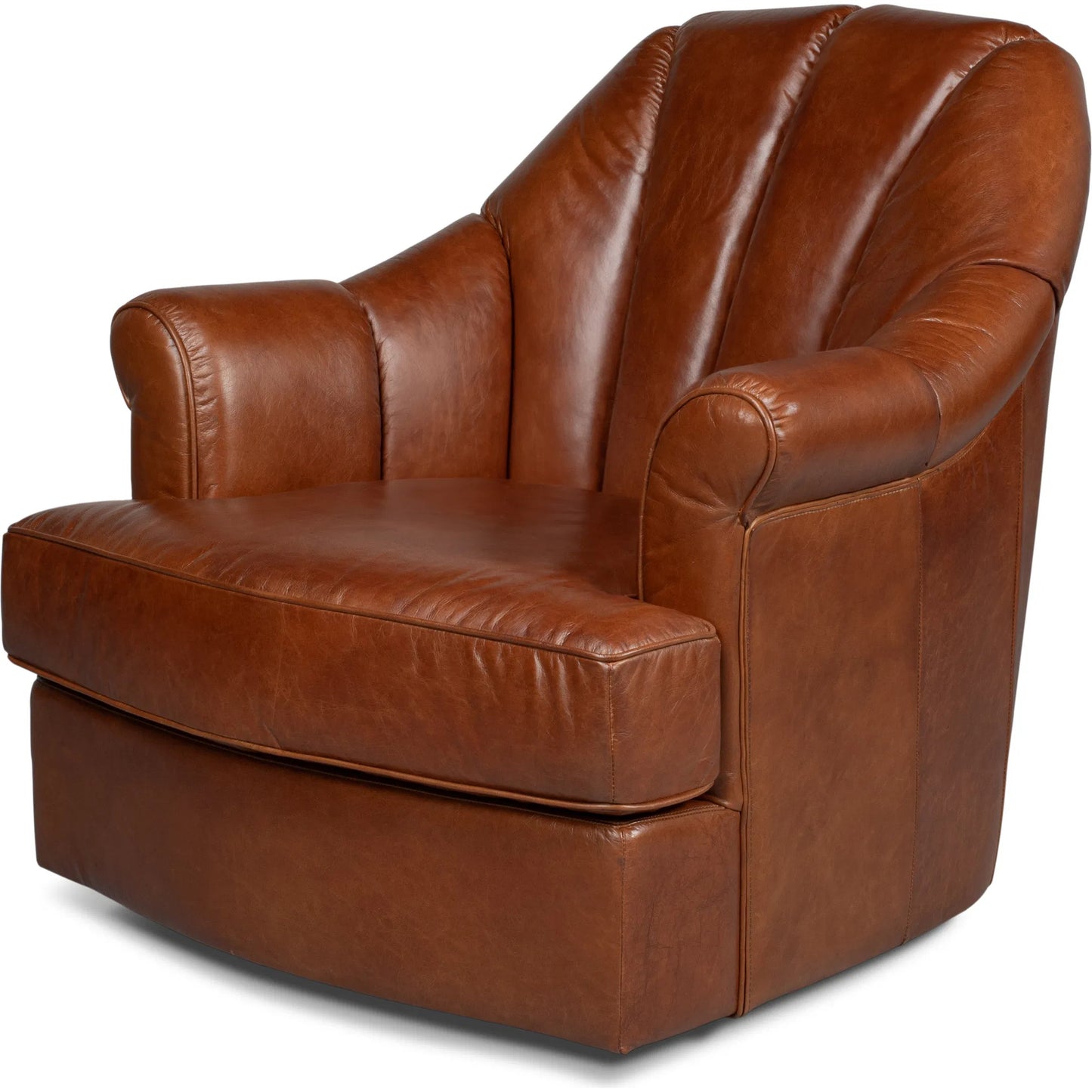 001 SI-2372571 | Primary Silo | Scoth Swivel Chair in Distilled Leather by Sarreid Ltd. in havana brown. Made from leather in a traditional style.