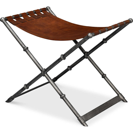 Dalton Equestrian Bench by Sarreid Ltd. in brown. Made from iron, leather, gun metal in a unique style.