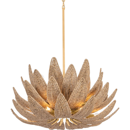 Varanasi Chandelier by Corbett in vintage gold leaf. Made from unique in a rustic style.