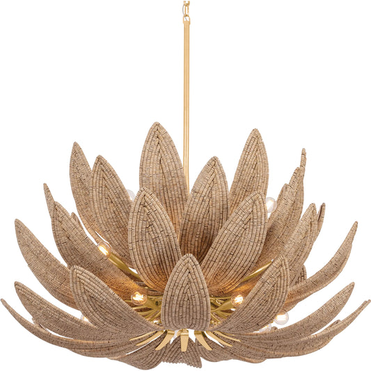 Varanasi Chandelier by Corbett in vintage gold leaf. Made from unique in a rustic style.
