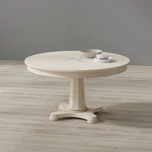 Samuel Dining Table by Sarreid Ltd. in whitewashed. Made from oak wood in a unique style.