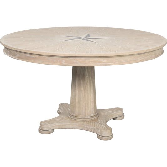 Samuel Dining Table by Sarreid Ltd. in whitewashed. Made from oak wood in a unique style.
