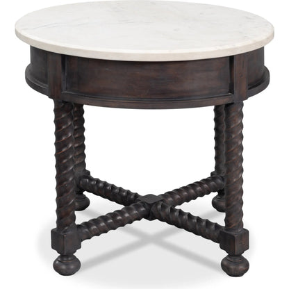 Barley Side Table by Sarreid Ltd. in brown. Made from acacia wood, white banswara marble in a traditional style.