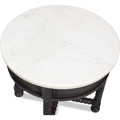 Barley Side Table by Sarreid Ltd. in brown. Made from acacia wood, white banswara marble in a traditional style.