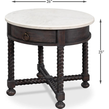 Barley Side Table by Sarreid Ltd. in brown. Made from acacia wood, white banswara marble in a traditional style.