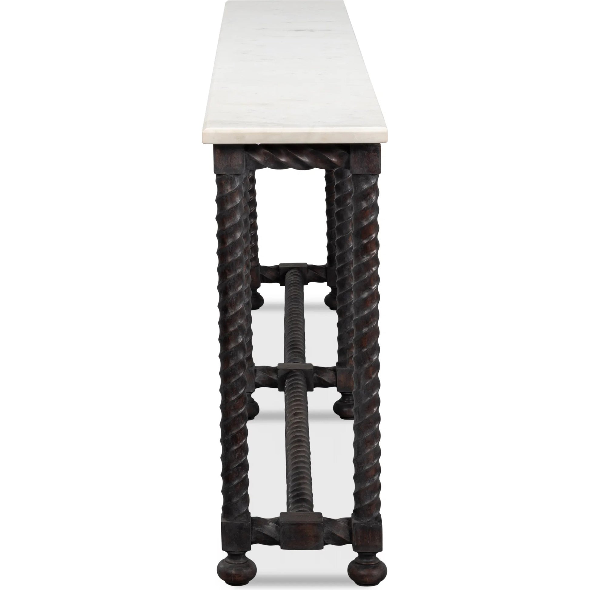 Barley Console Table by Sarreid Ltd. in brown. Made from acacia wood, white banswara marble in a traditional style.