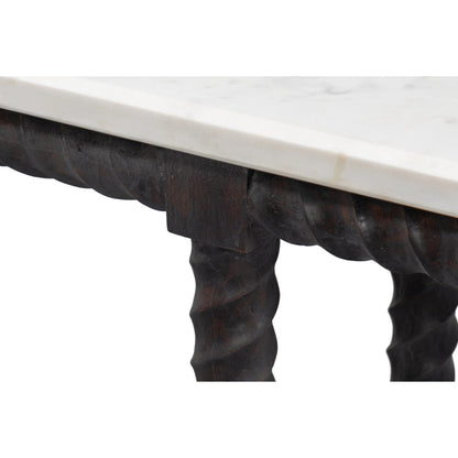 Barley Console Table by Sarreid Ltd. in brown. Made from acacia wood, white banswara marble in a traditional style.