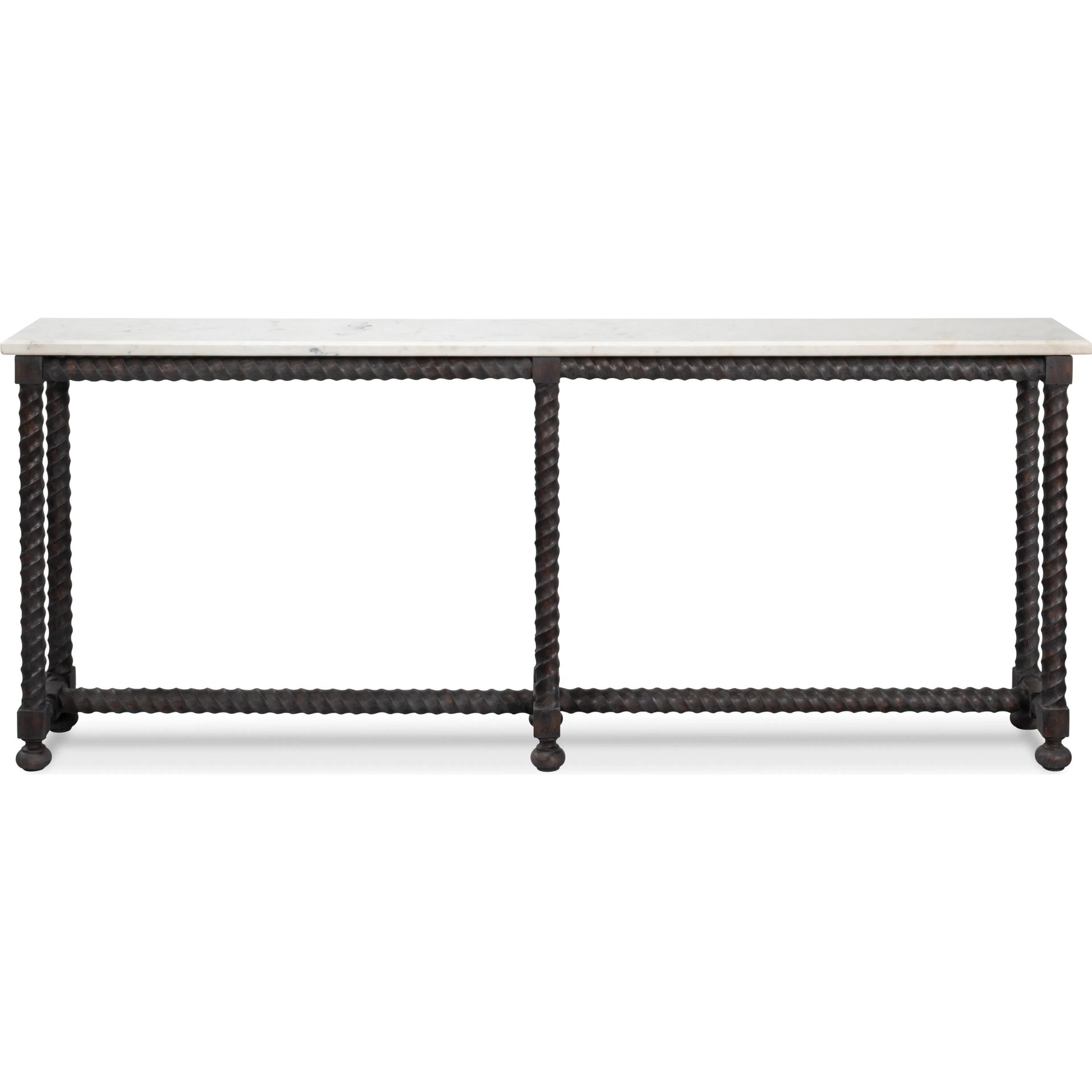 Barley Console Table by Sarreid Ltd. in brown. Made from acacia wood, white banswara marble in a traditional style.
