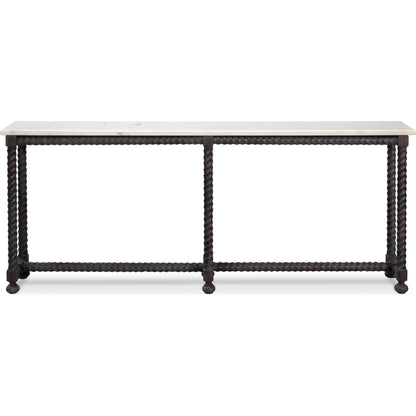 Barley Console Table by Sarreid Ltd. in brown. Made from acacia wood, white banswara marble in a traditional style.
