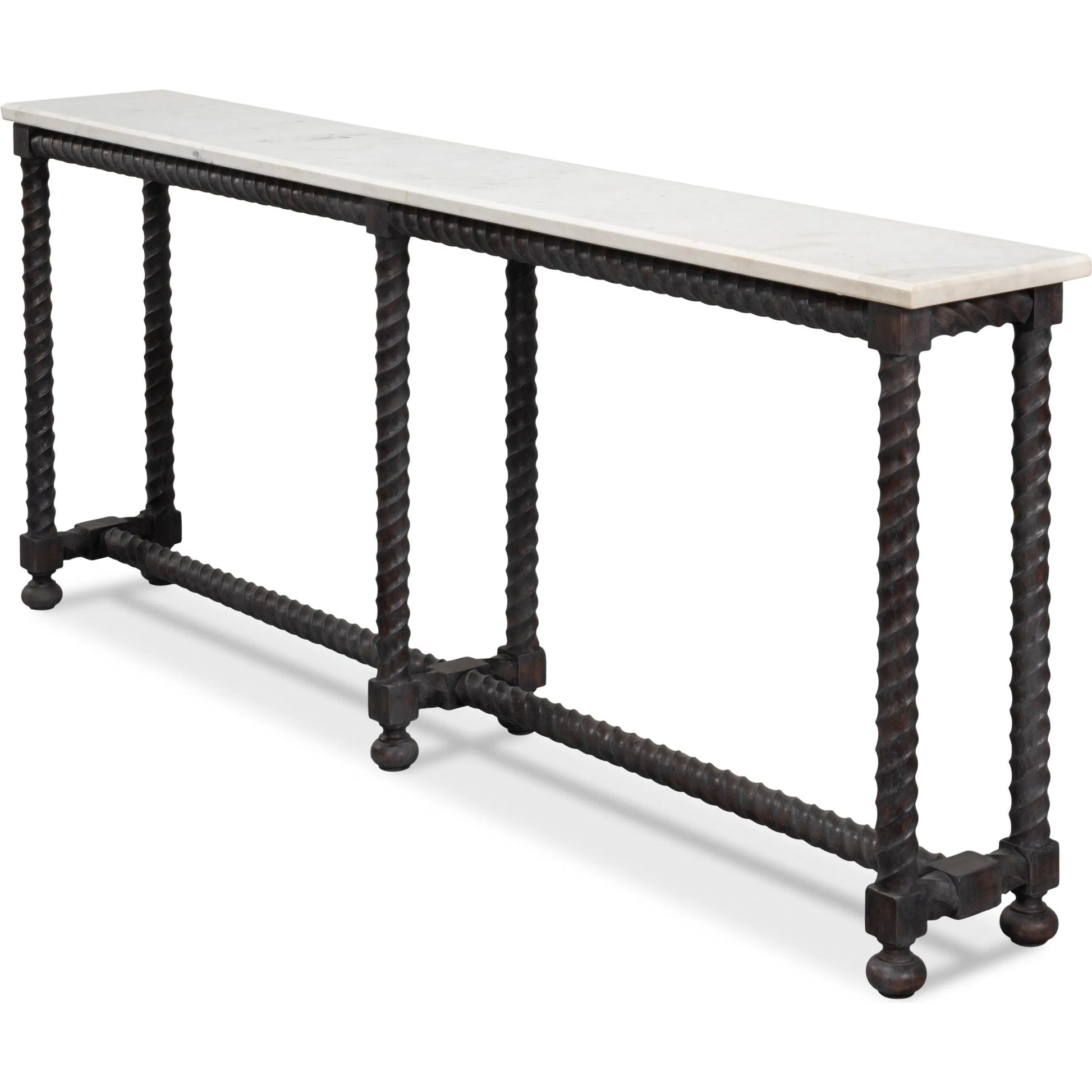 Barley Console Table by Sarreid Ltd. in brown. Made from acacia wood, white banswara marble in a traditional style.