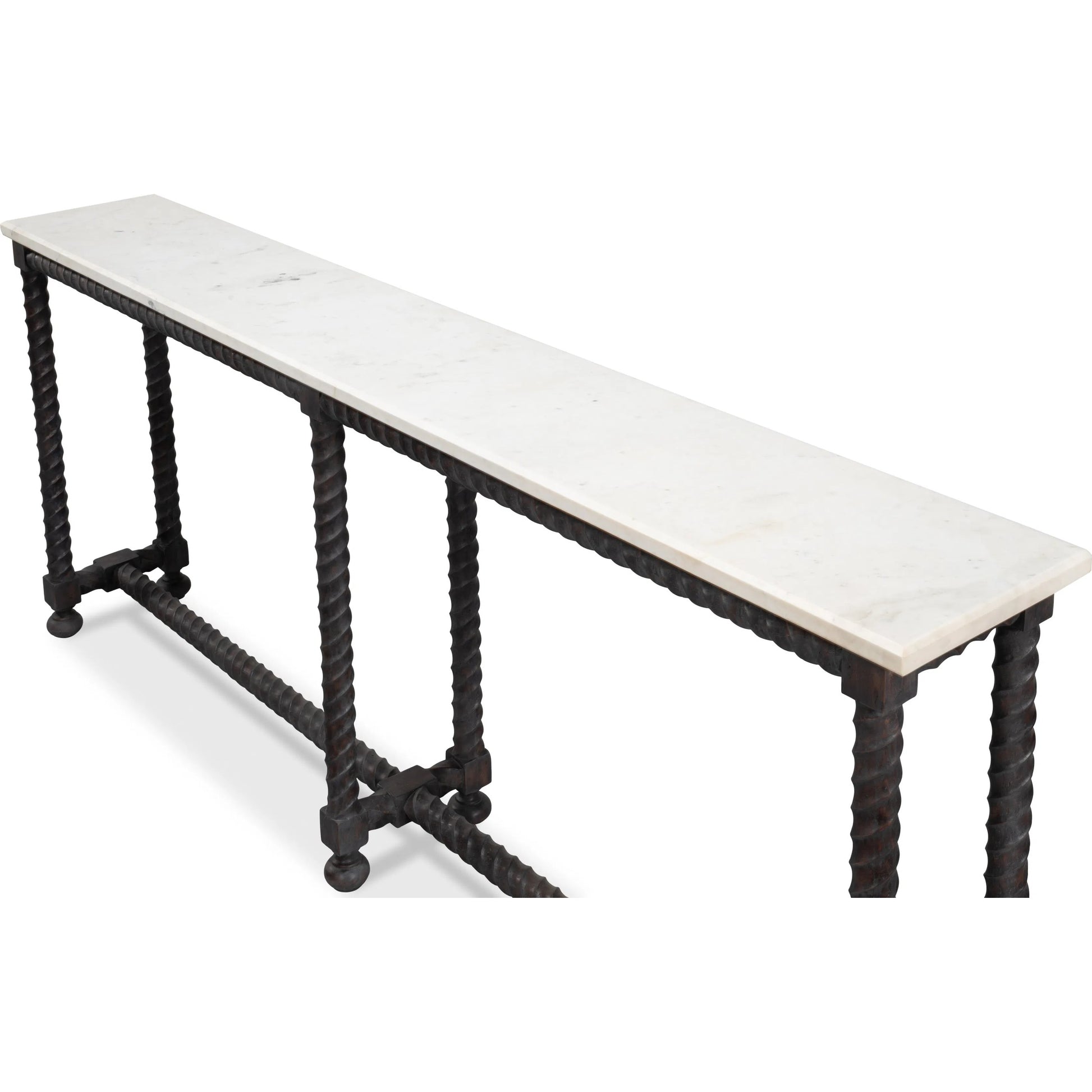 Barley Console Table by Sarreid Ltd. in brown. Made from acacia wood, white banswara marble in a traditional style.