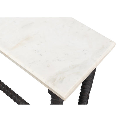 Barley Console Table by Sarreid Ltd. in brown. Made from acacia wood, white banswara marble in a traditional style.