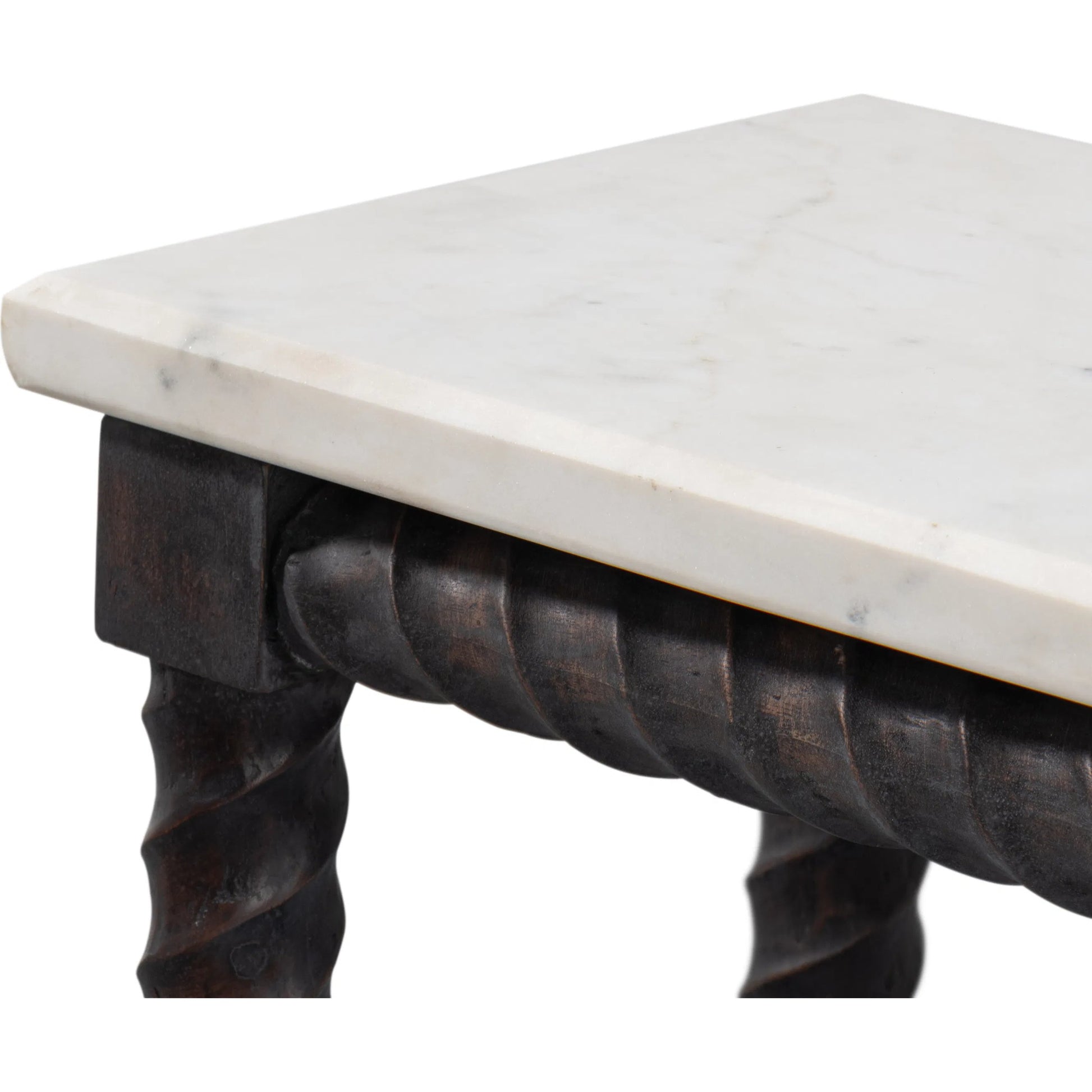 Barley Console Table by Sarreid Ltd. in brown. Made from acacia wood, white banswara marble in a traditional style.