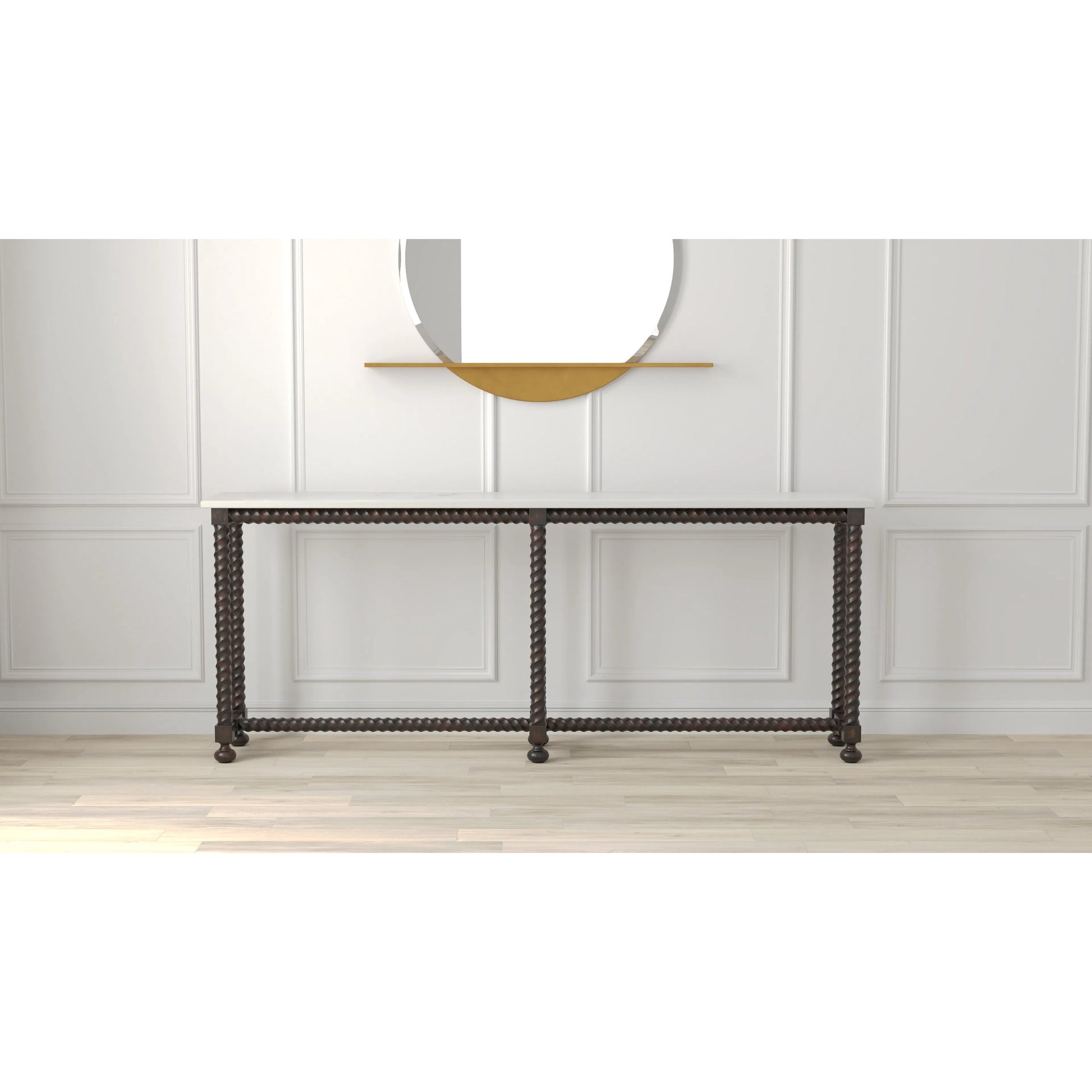 Barley Console Table by Sarreid Ltd. in brown. Made from acacia wood, white banswara marble in a traditional style.
