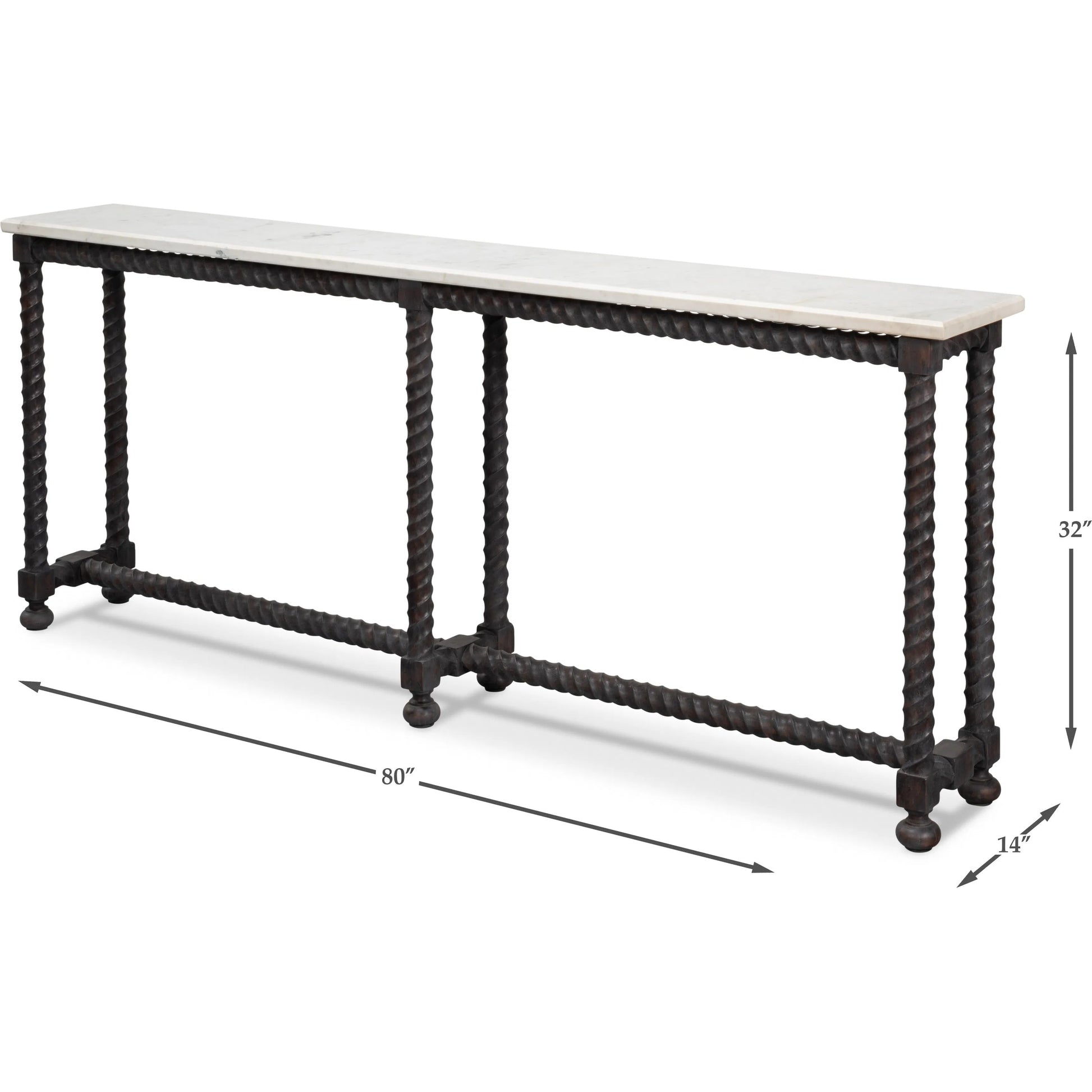 Barley Console Table by Sarreid Ltd. in brown. Made from acacia wood, white banswara marble in a traditional style.