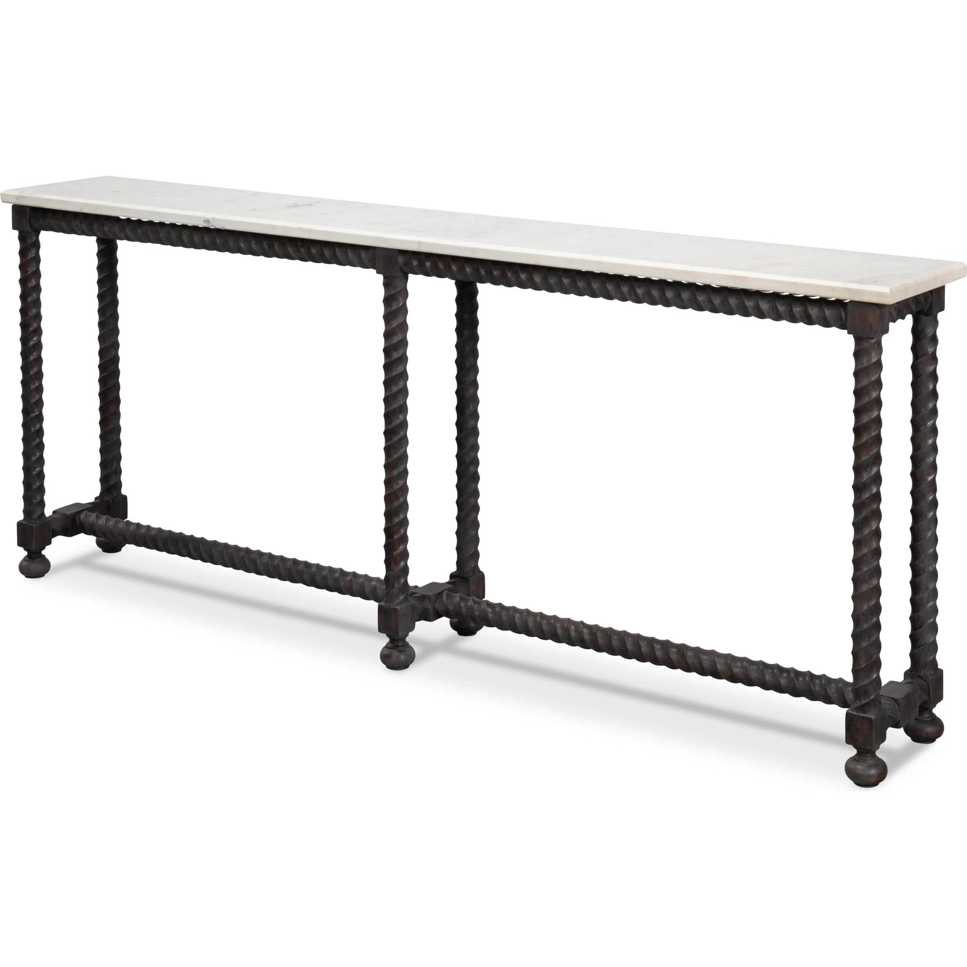 Barley Console Table by Sarreid Ltd. in brown. Made from acacia wood, white banswara marble in a traditional style.