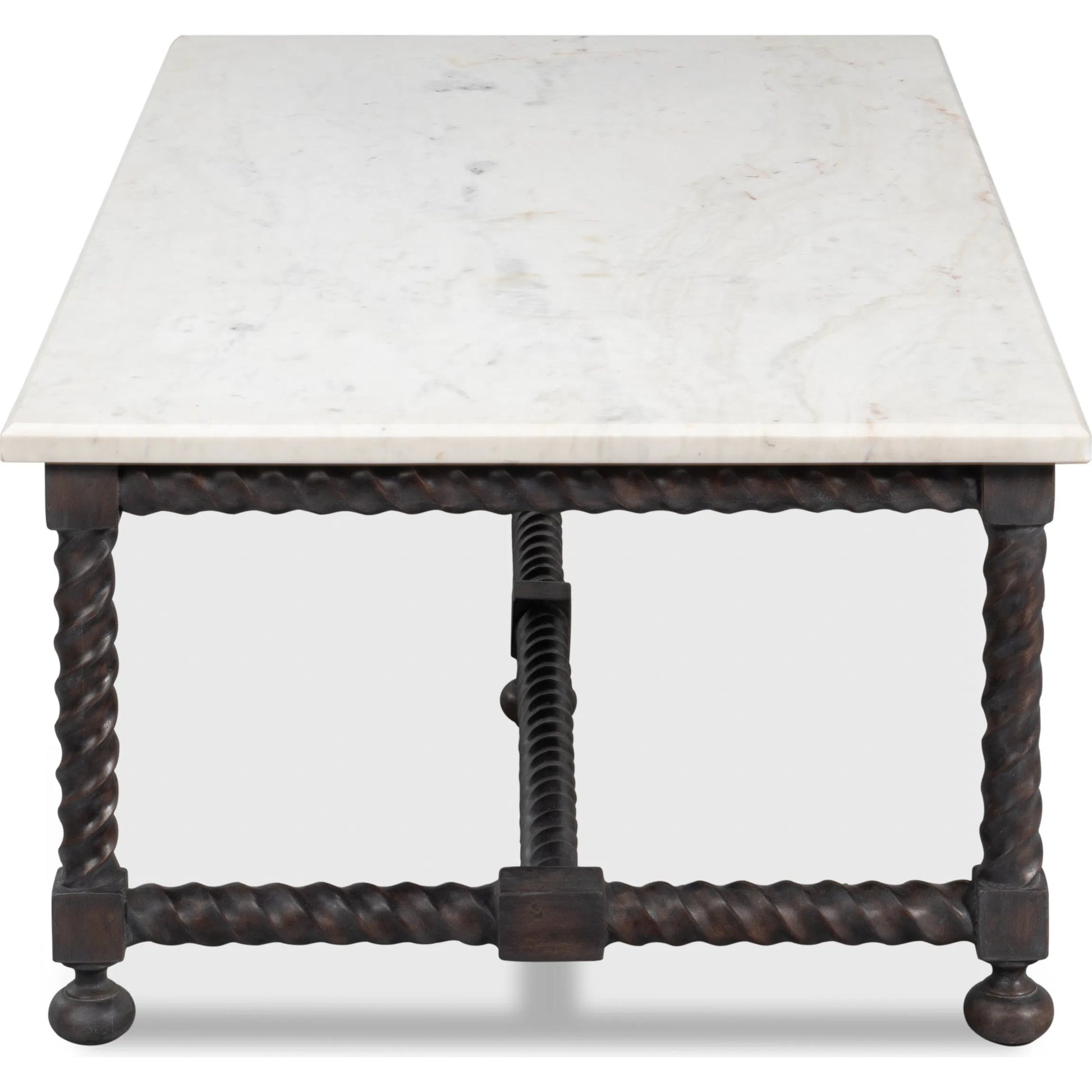 Barley Cocktail Table by Sarreid Ltd. in brown. Made from acacia wood, white banswara marble in a traditional style.