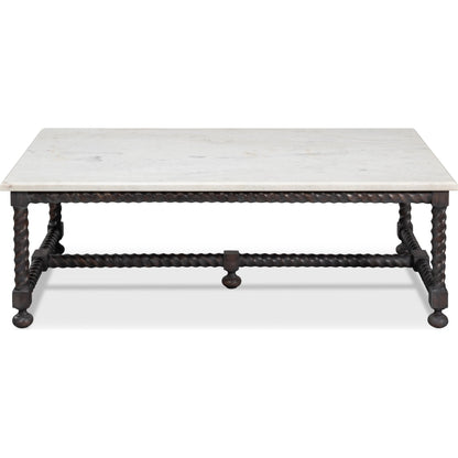 Barley Cocktail Table by Sarreid Ltd. in brown. Made from acacia wood, white banswara marble in a traditional style.