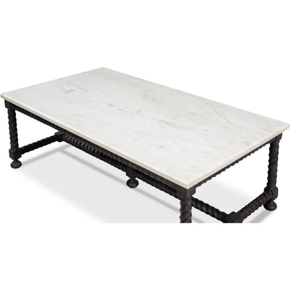 Barley Cocktail Table by Sarreid Ltd. in brown. Made from acacia wood, white banswara marble in a traditional style.