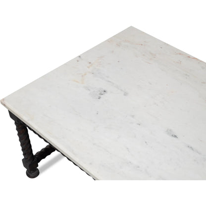 Barley Cocktail Table by Sarreid Ltd. in brown. Made from acacia wood, white banswara marble in a traditional style.